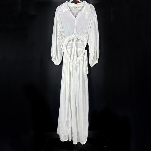 Jen's Pirate Booty Foreigner Dress White Cotton Tie Front Maxi Long Sleeve Sz XS - Picture 2 of 11